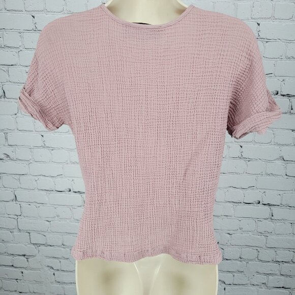 Decjuba Muted Pink 100% Cotton Muslin Short Cuffed Sleeve Top Size Small S - Picture 2 of 12